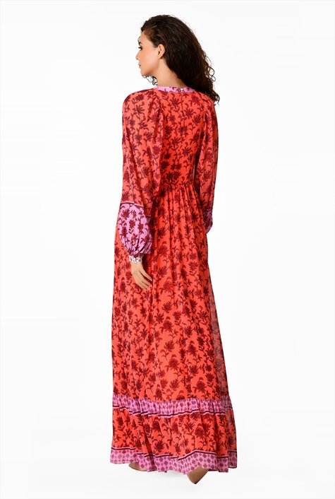 Red Georgette Maxi Dress With Balloon Sleeves