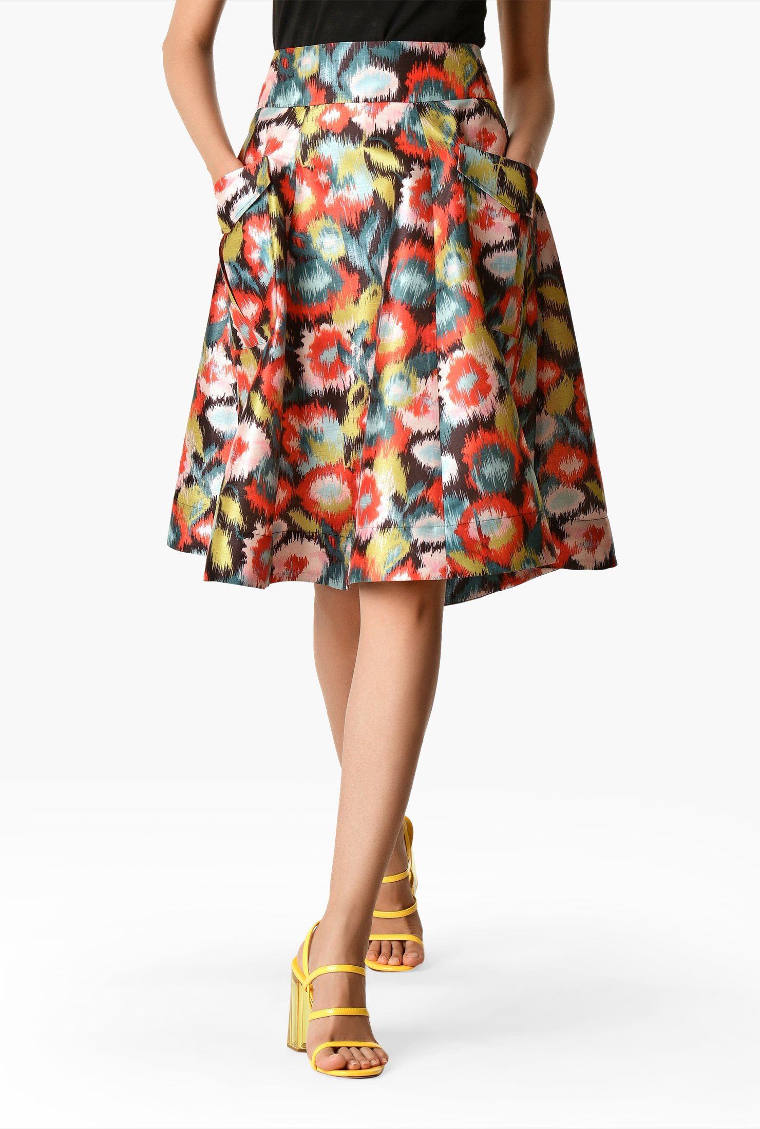 Shop Cargo pocket graphic floral print dupioni skirt | eShakti