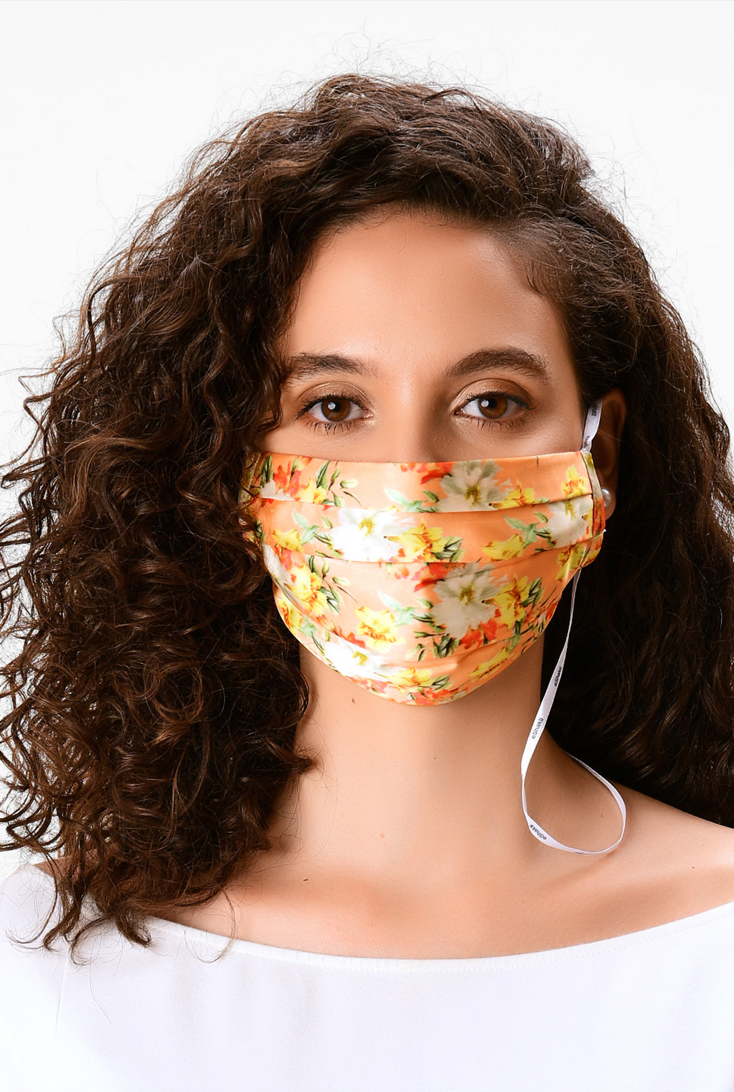 Shop Floral print satin pleated face mask eShakti