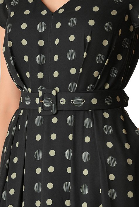 Shop Polka dot print crepe belted dress | eShakti
