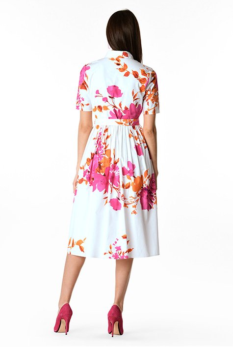 Shop Floral print cotton poplin belted shirtdress | eShakti