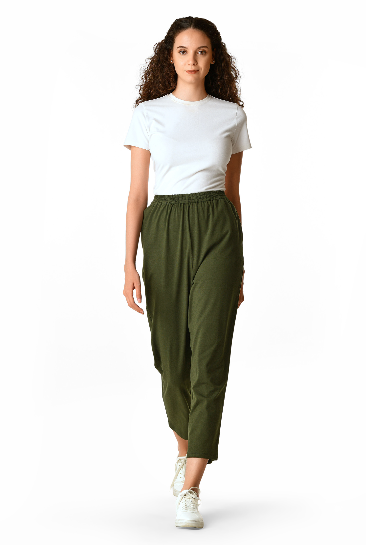 Shop Elastic waist cotton jersey knit pants eShakti