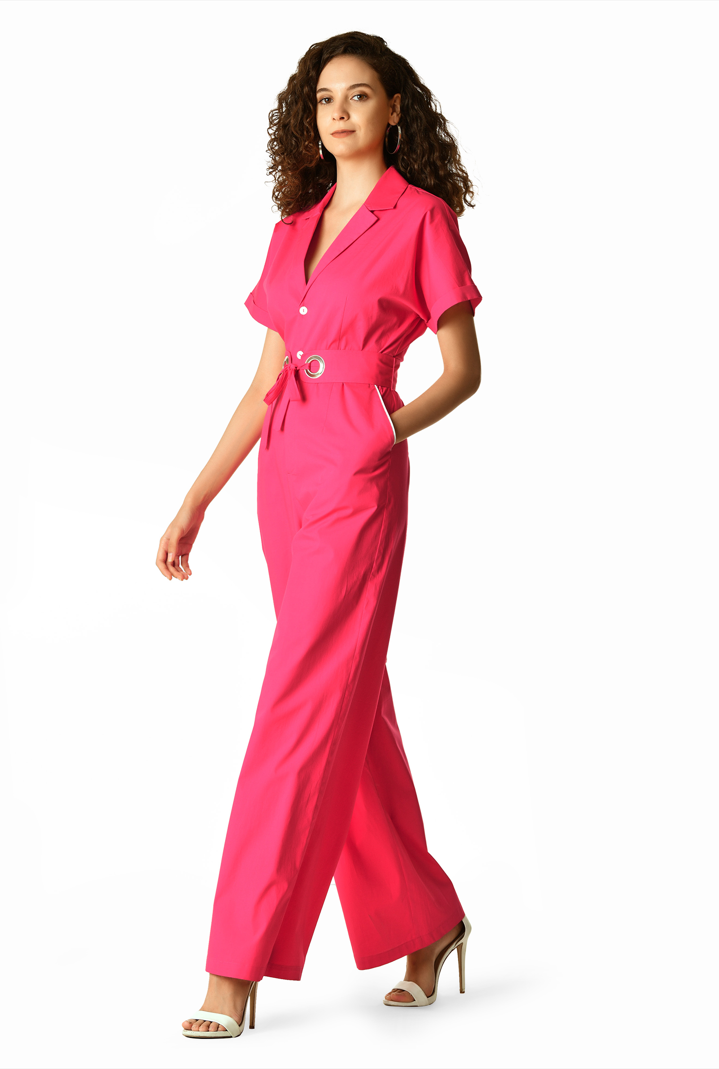 Shop Grommet belt cotton poplin jumpsuit eShakti