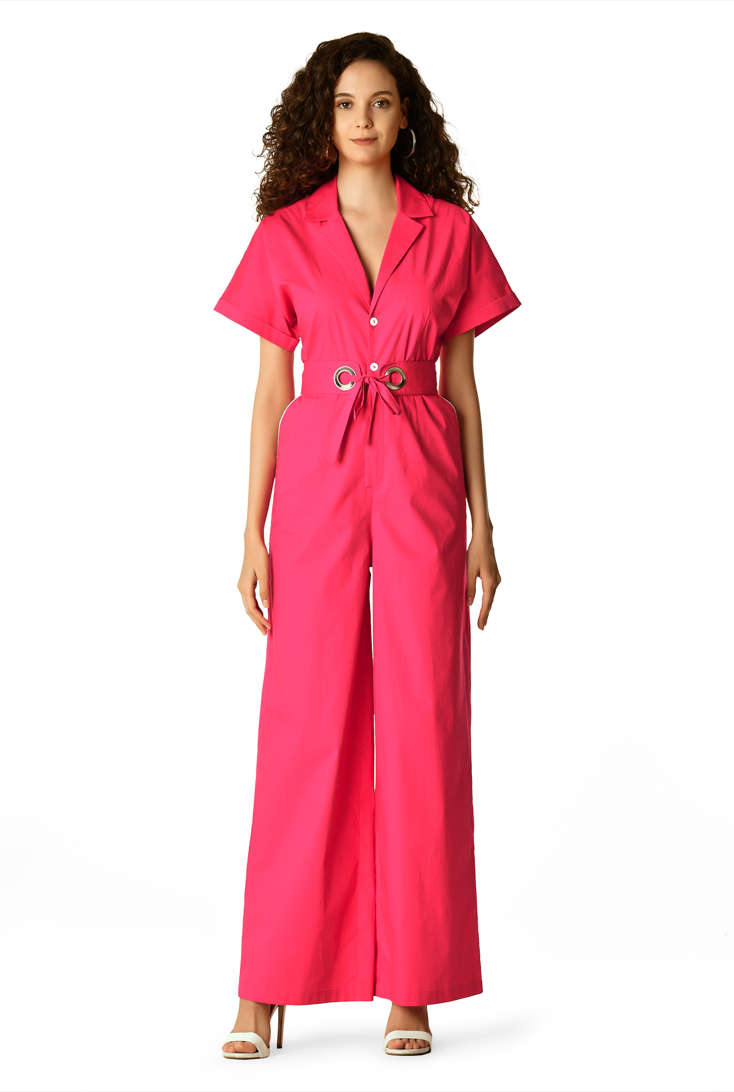 Shop Grommet belt cotton poplin jumpsuit eShakti
