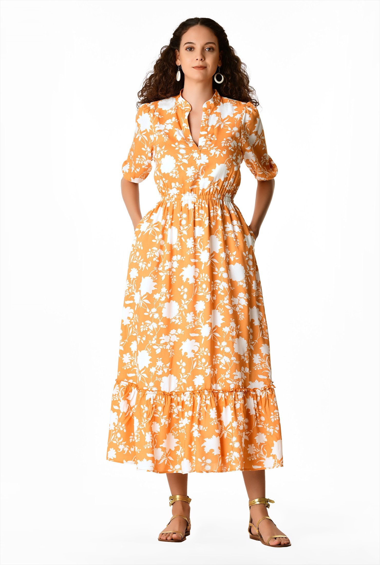 Shop Floral print elastic waist dress | eShakti