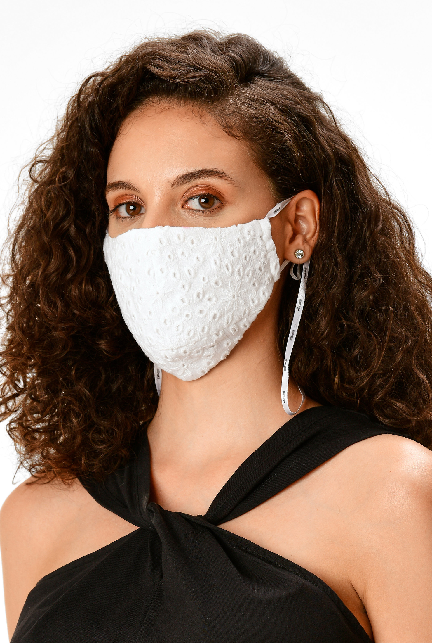 Shop Floral eyelet rayon shaped face mask eShakti