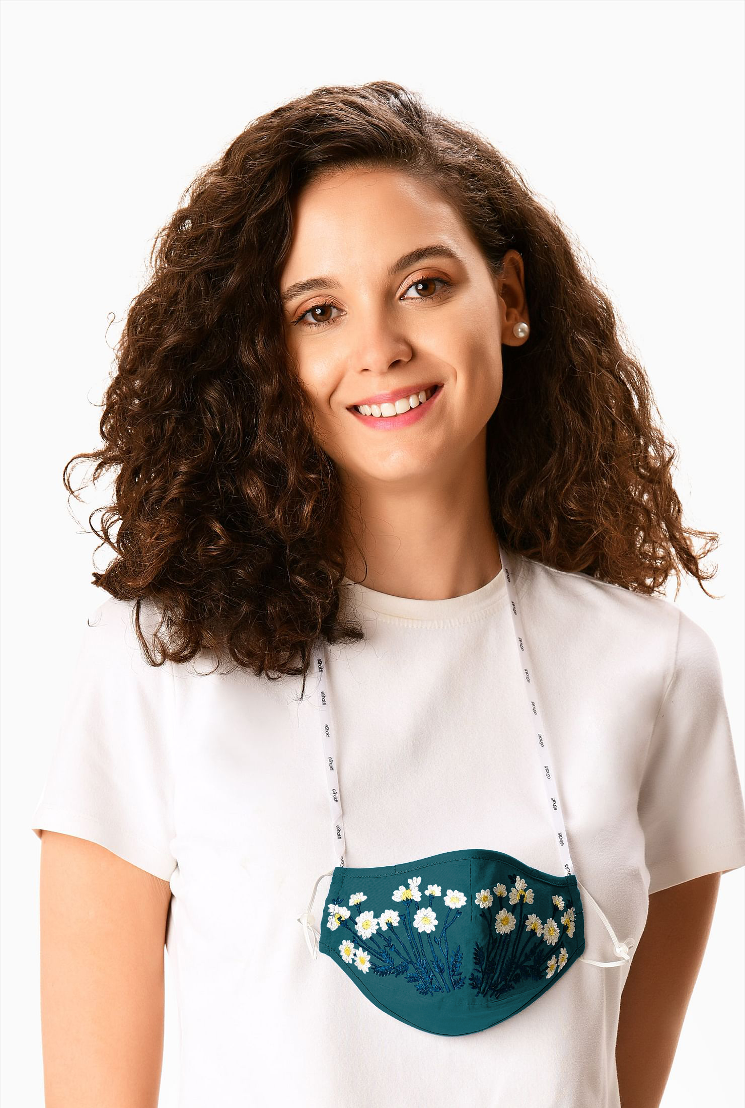 Shop Floral vine embroidery cotton poplin shaped face mask eShakti