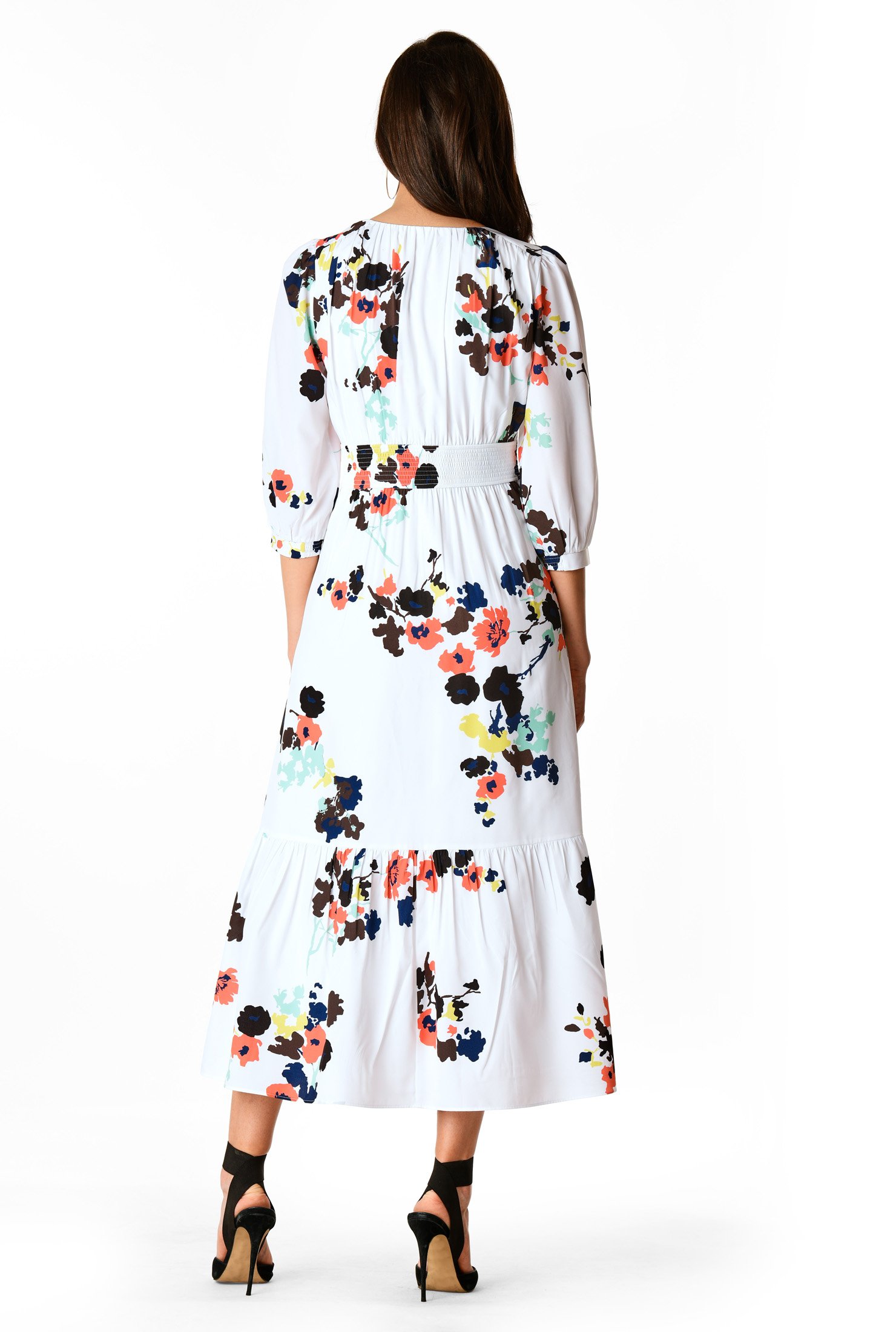 Shop Floral Print Matte Crepe Empire Shirtdress Eshakti