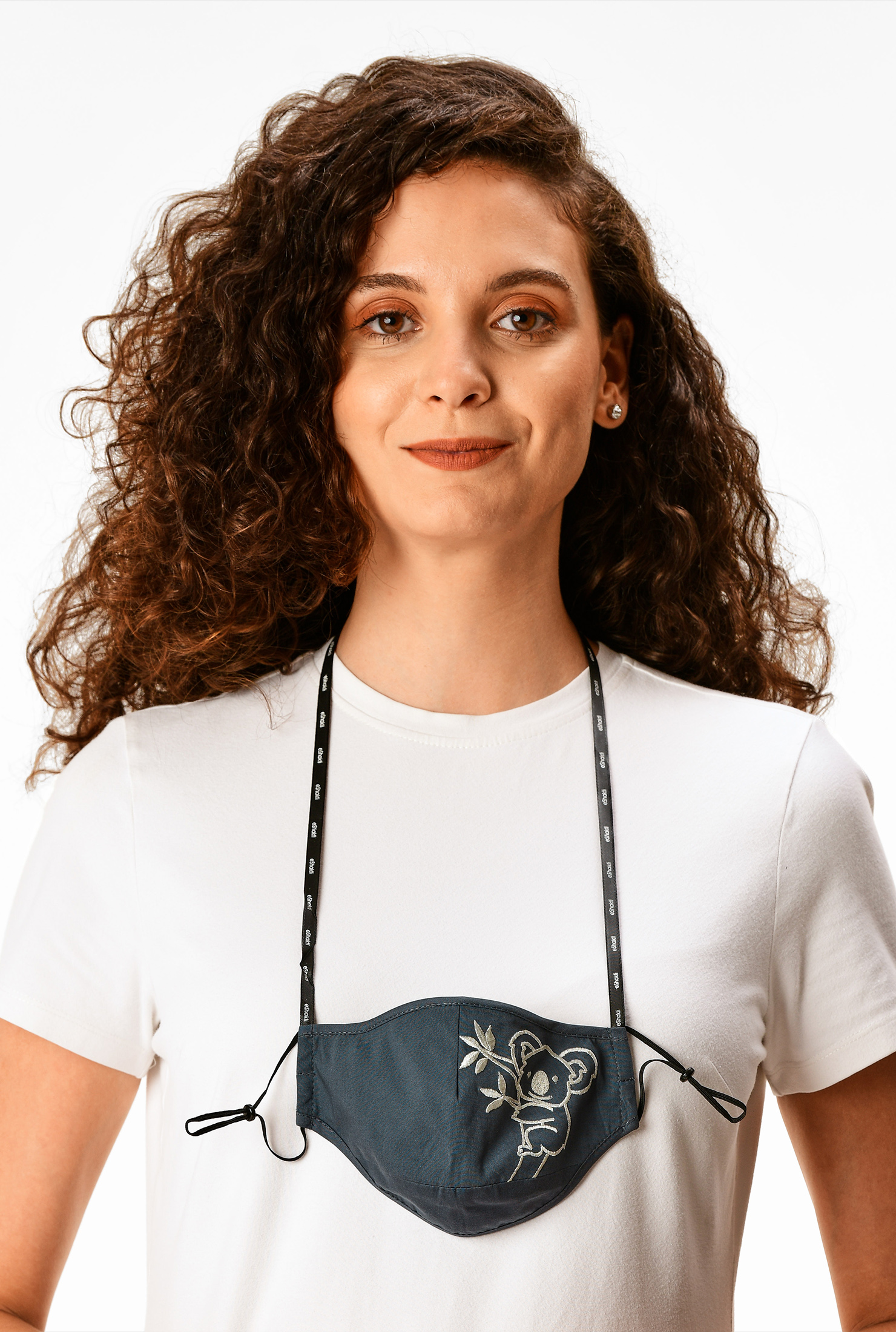 Shop Koala embroidery cotton poplin shaped face mask eShakti