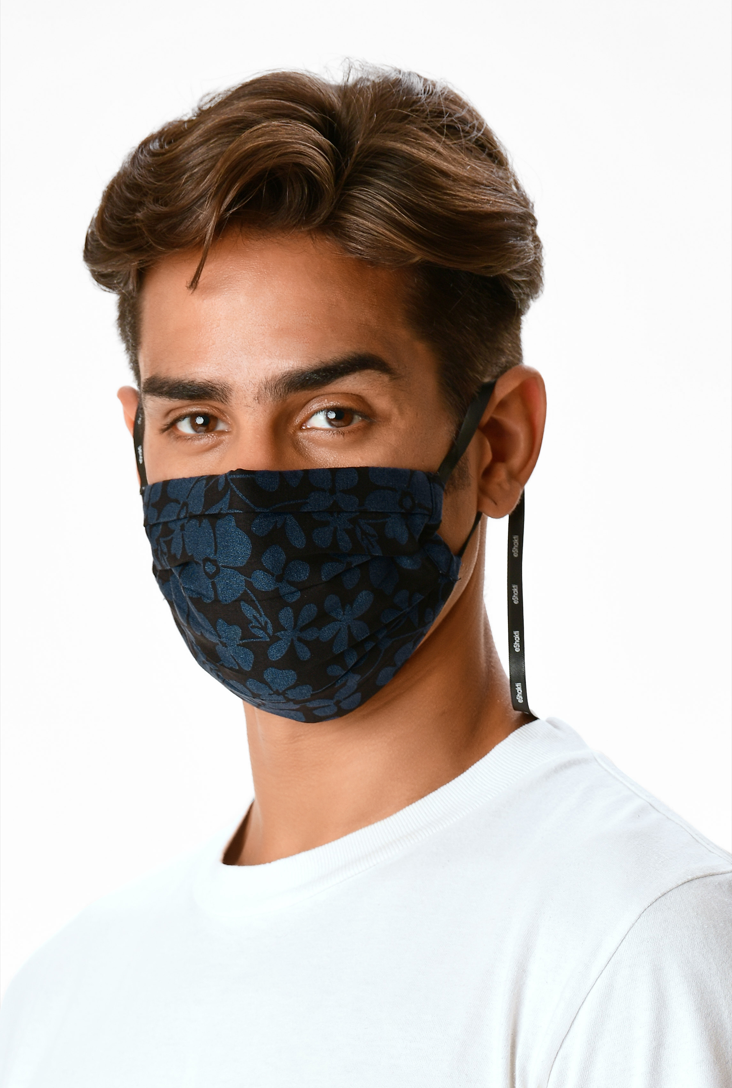 Shop Floral print rayon pleated mens face mask eShakti