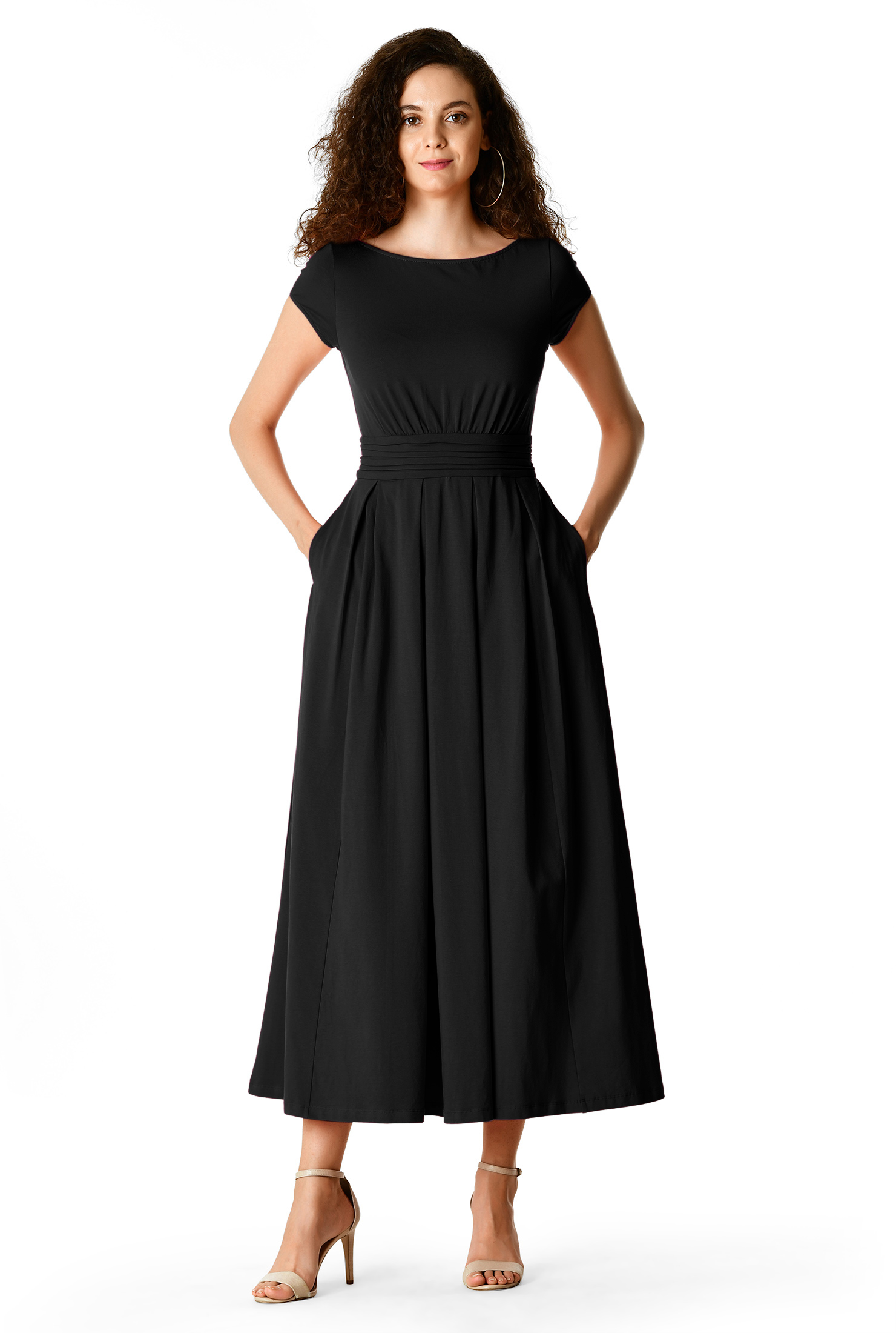 Shop Pleat waist cotton knit dress eShakti