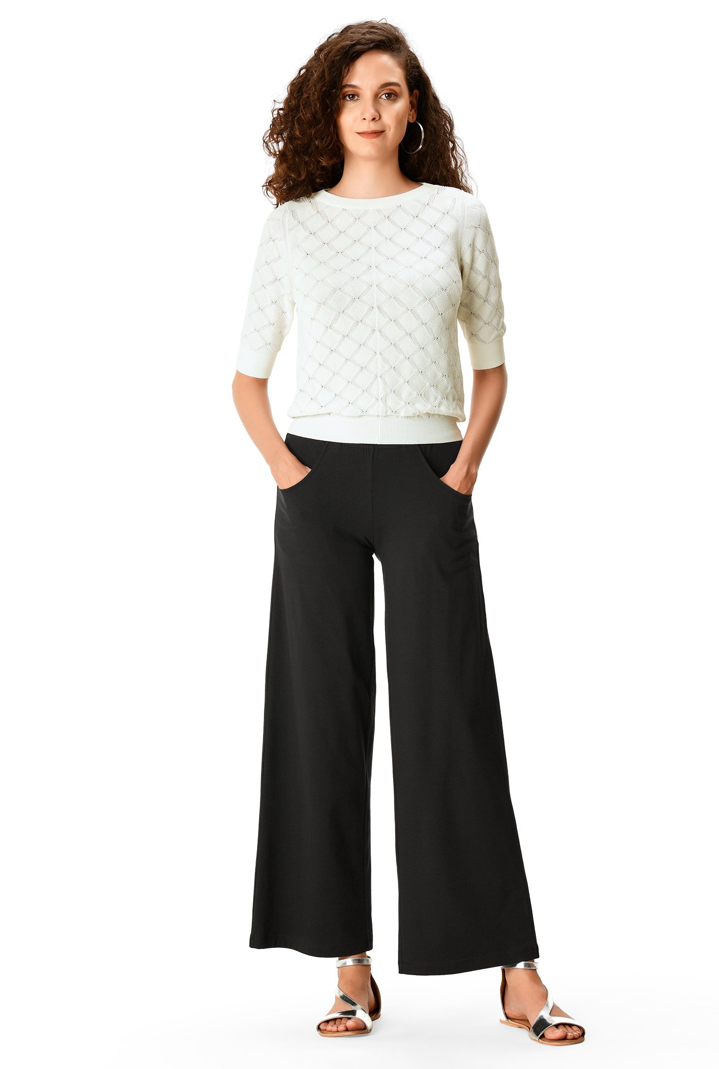 Shop Light sweater knit top and cotton jersey knit pants set | eShakti