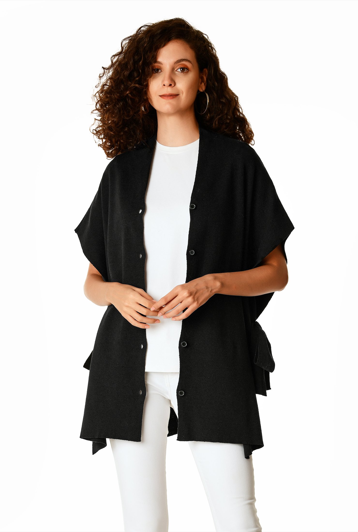 Shop Side ties cotton linen poncho style cardigan | eShakti