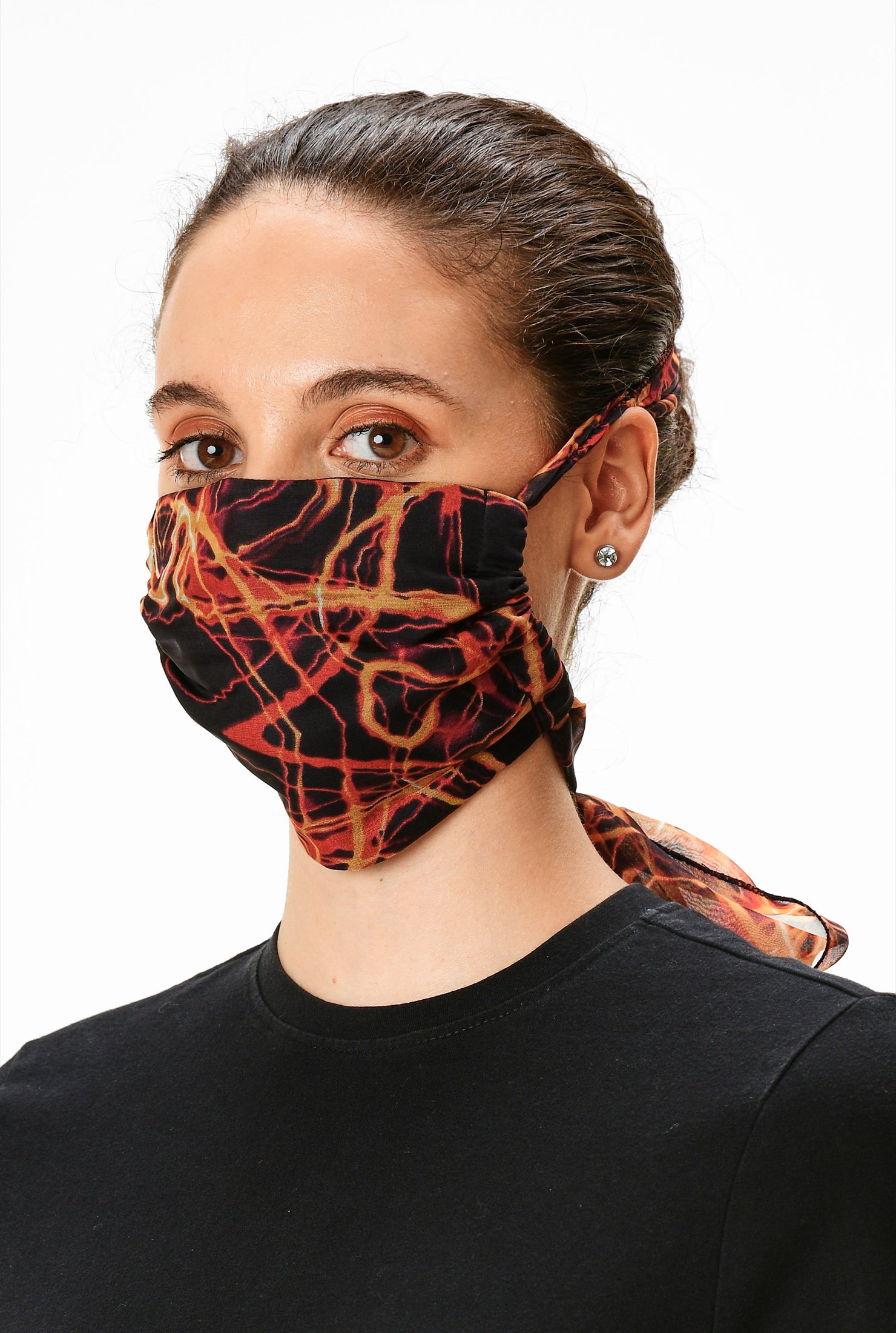 Shop Graphic print silk sash tie pleated face mask | eShakti