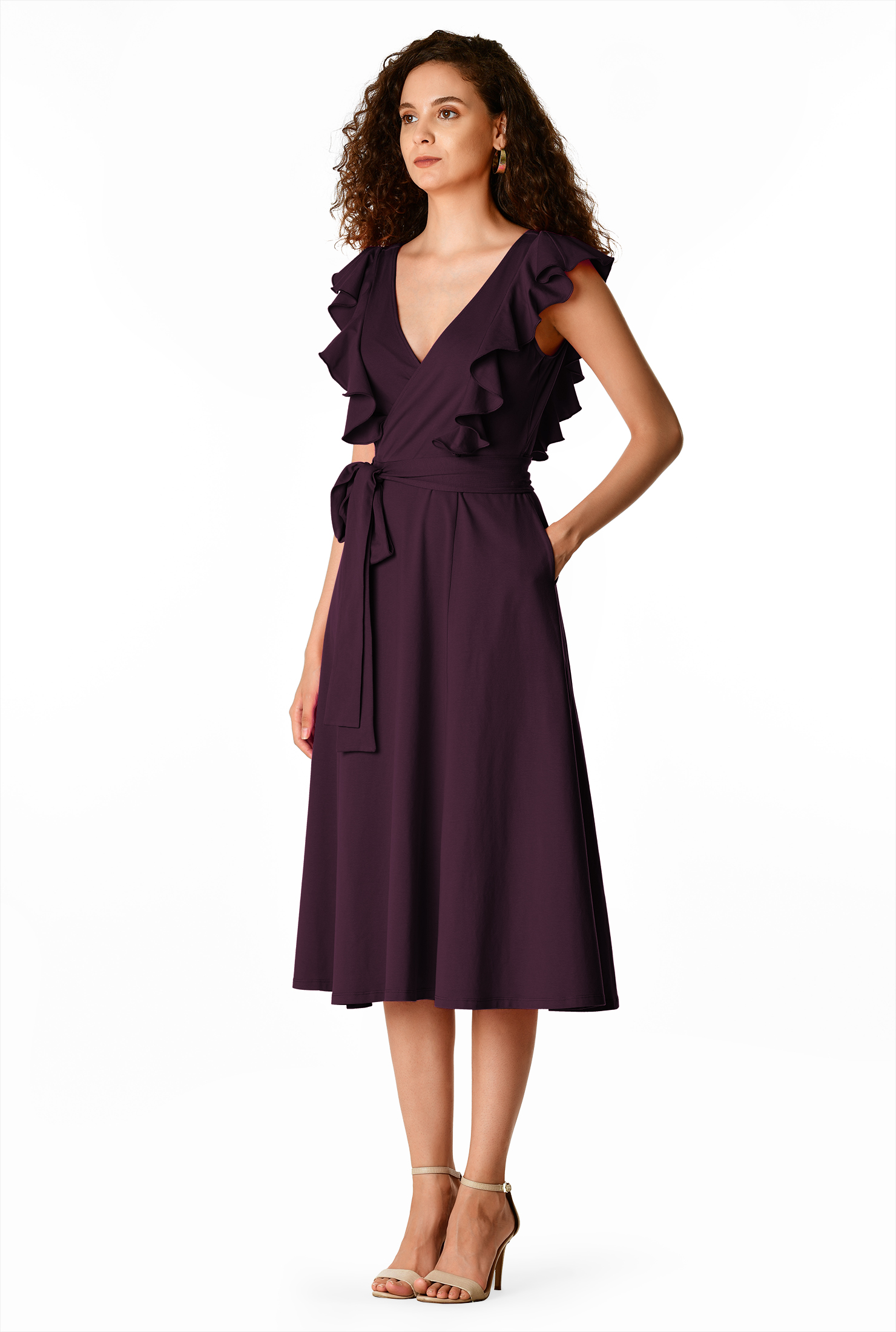 Shop Ruffle cotton knit wrap dress eShakti