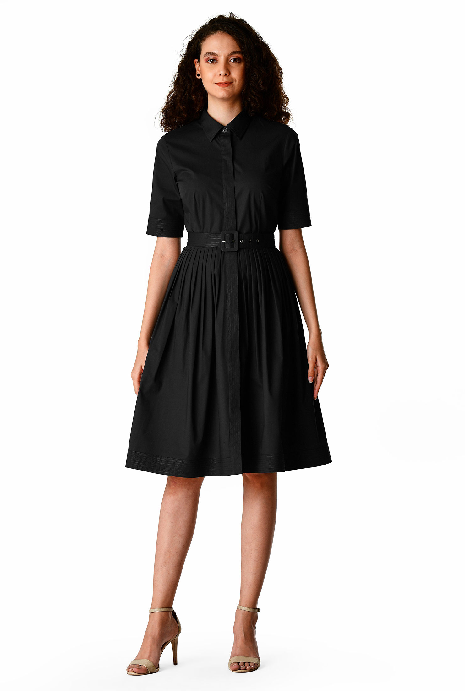 Shop Cotton poplin belted shirtdress eShakti