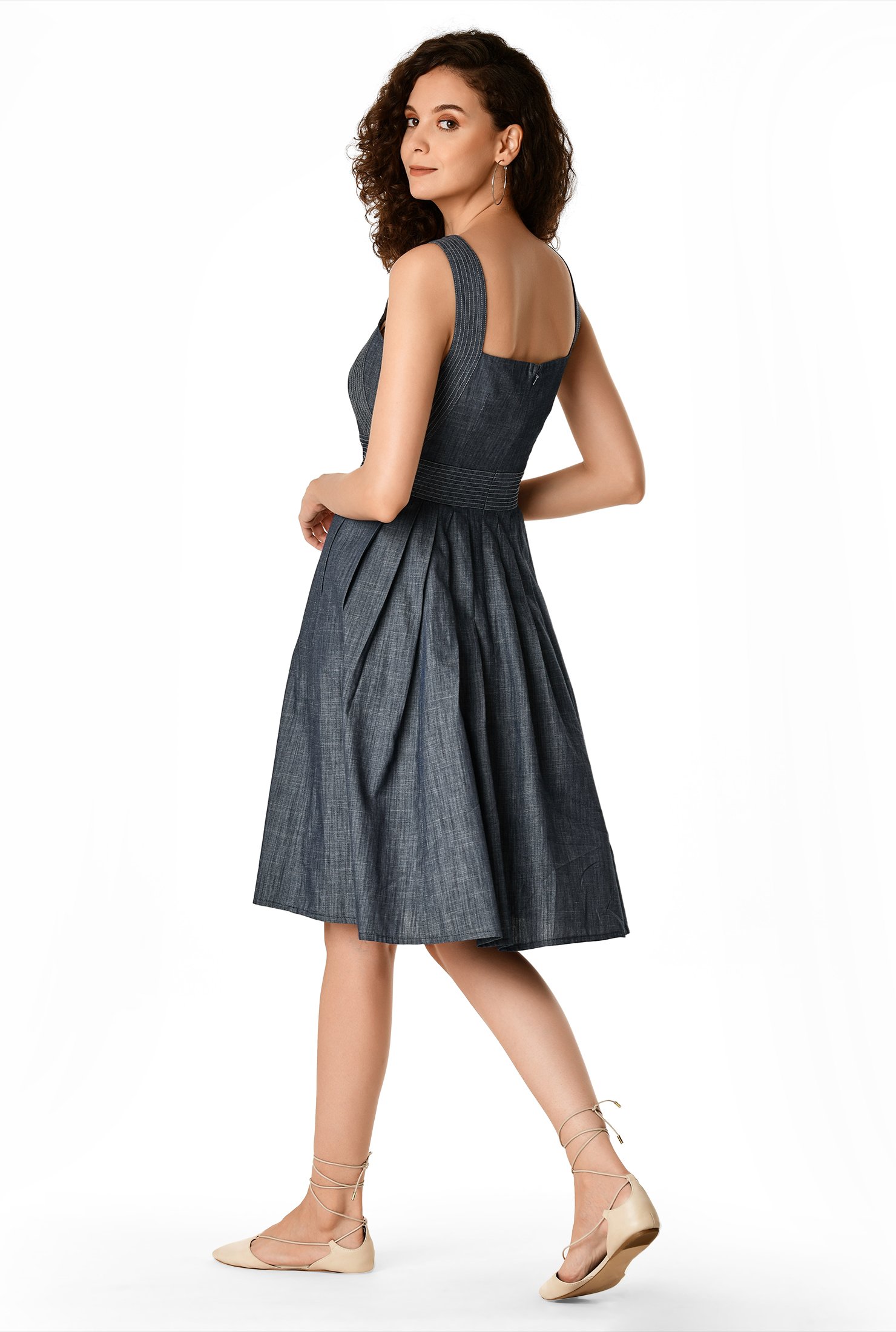 Shop Trapunto waist cotton chambray sundress | eShakti