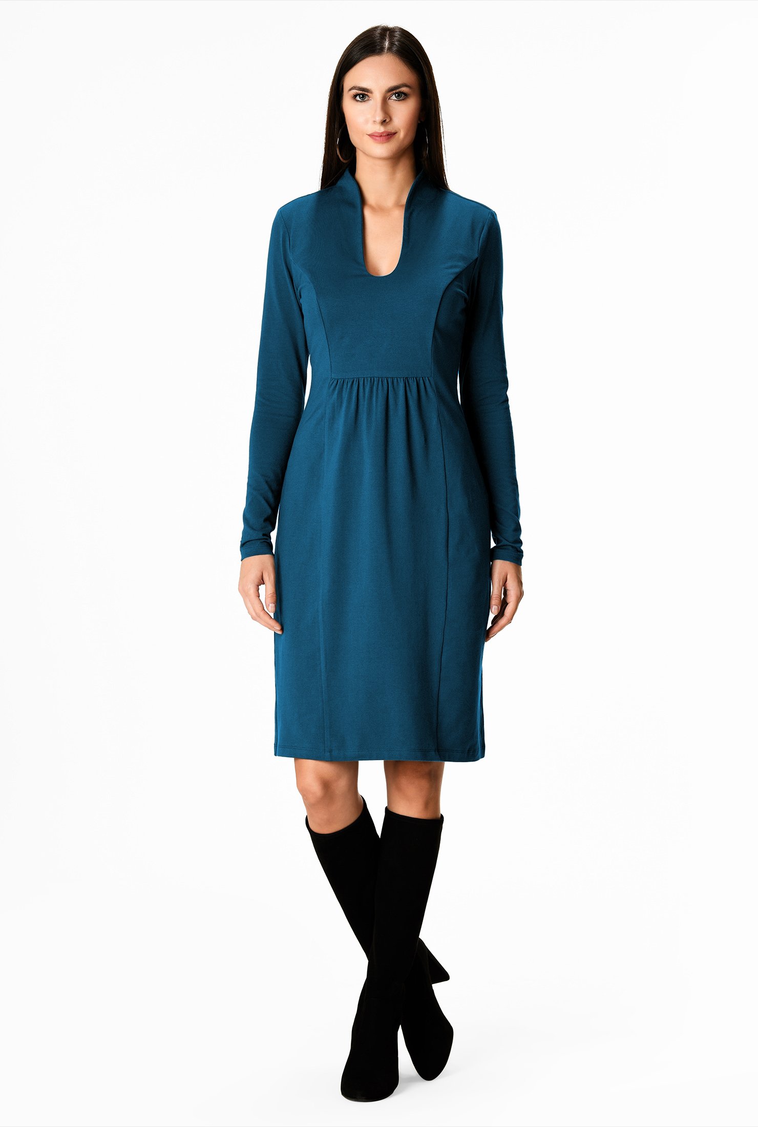 Shop Ruched bib cotton knit A-line dress | eShakti