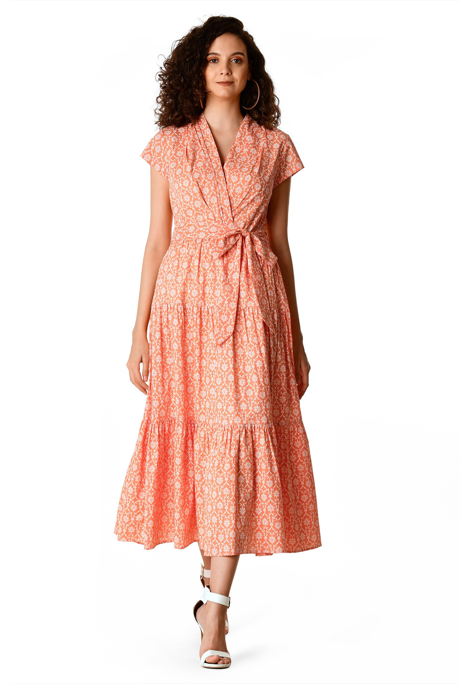 Shop Floral damask print cotton tiered dress | eShakti