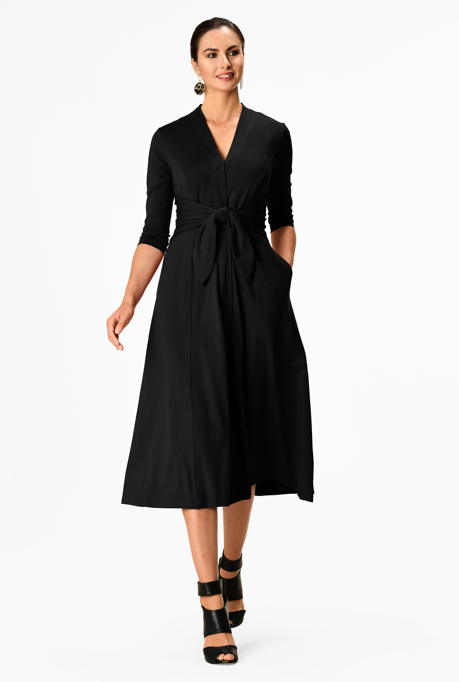 Shop Tiefront cotton knit midi dress eShakti