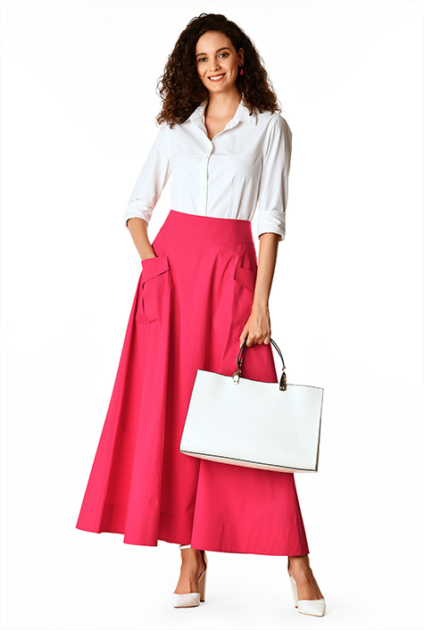 Shop Cargo pocket cotton poplin maxi skirt eShakti