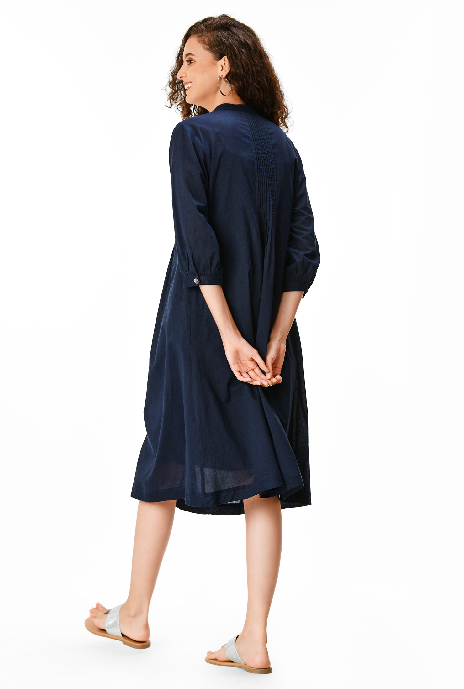 Shop Pintuck pleat cotton voile shift dress eShakti