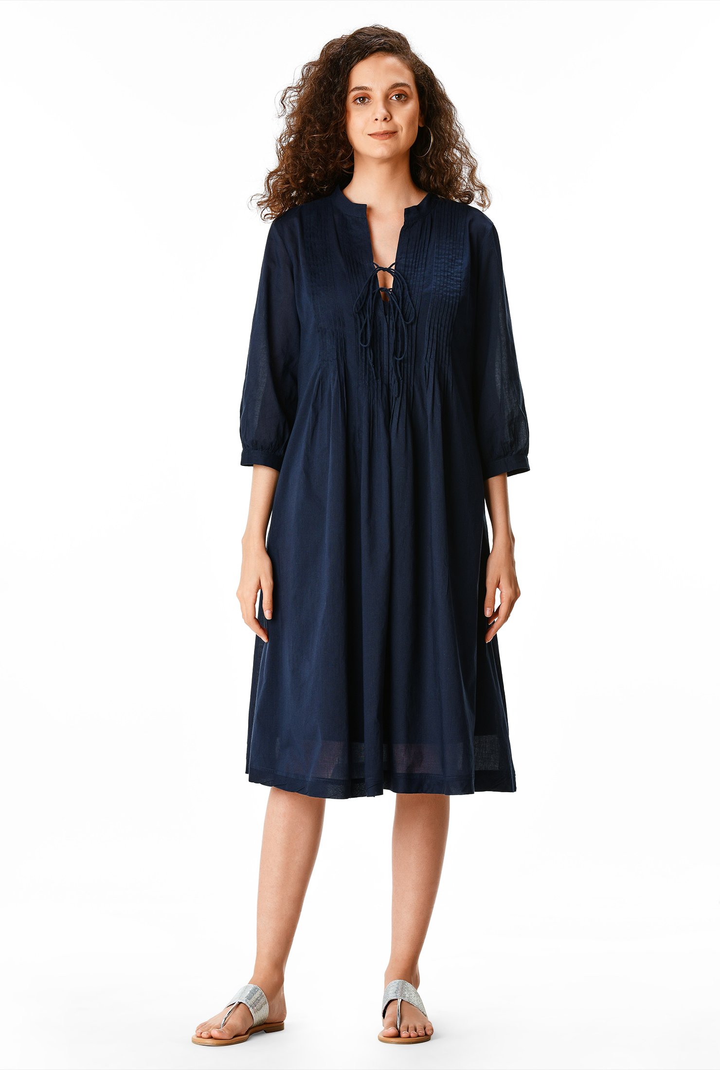 Shop Pintuck pleat cotton voile shift dress eShakti