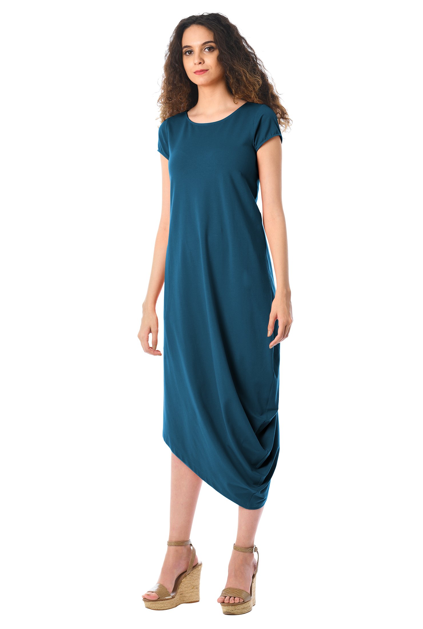 Shop Asymmetric Hem Cotton Knit Shift Dress Eshakti