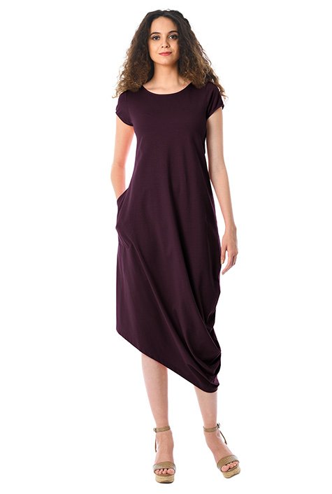 Shop Asymmetric Hem Cotton Knit Shift Dress Eshakti