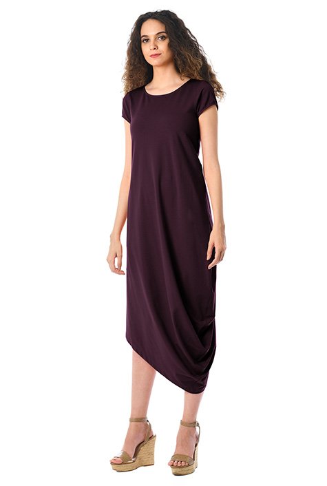 Shop Asymmetric hem cotton knit shift dress | eShakti