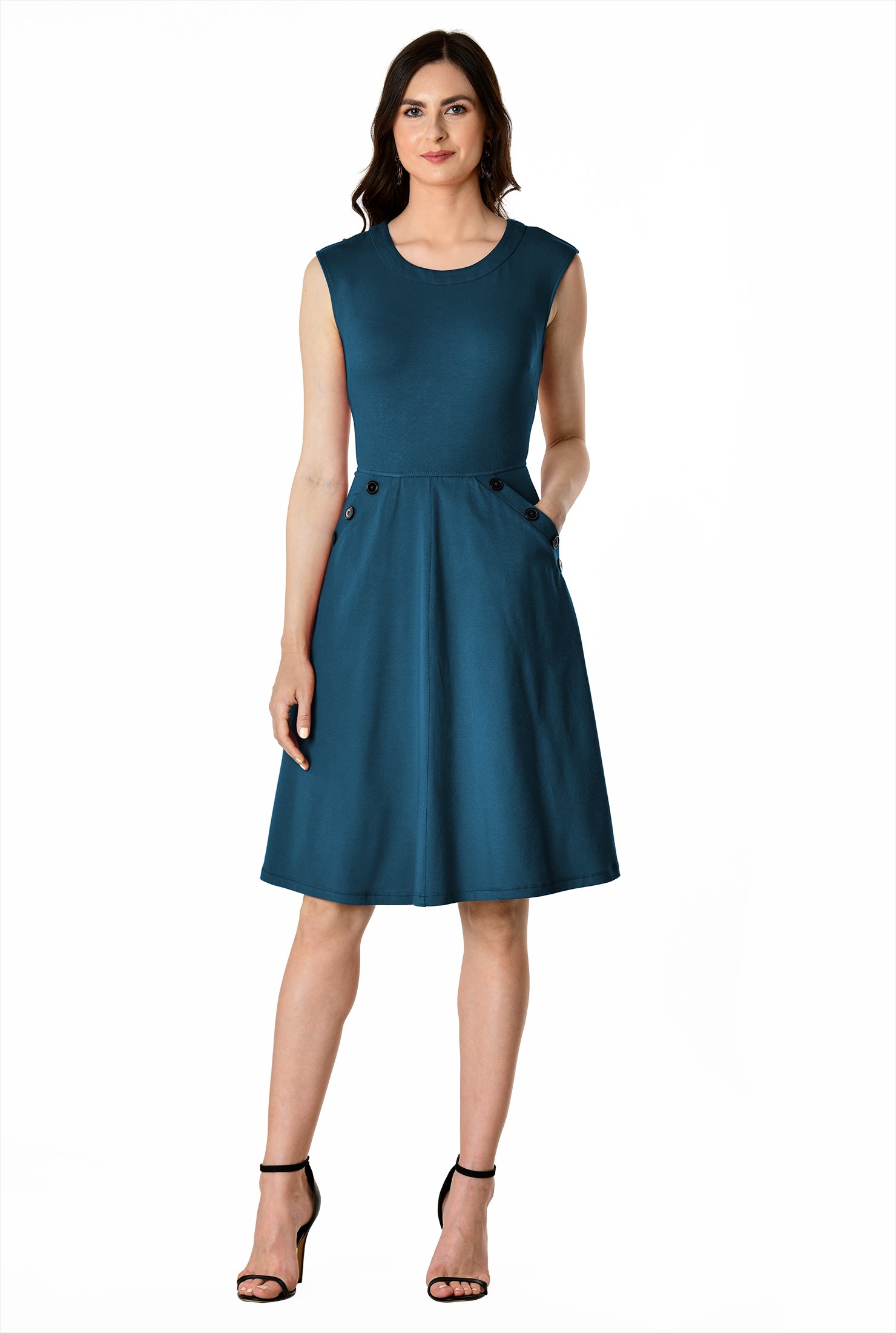 Shop Large button pocket cotton knit dress | eShakti