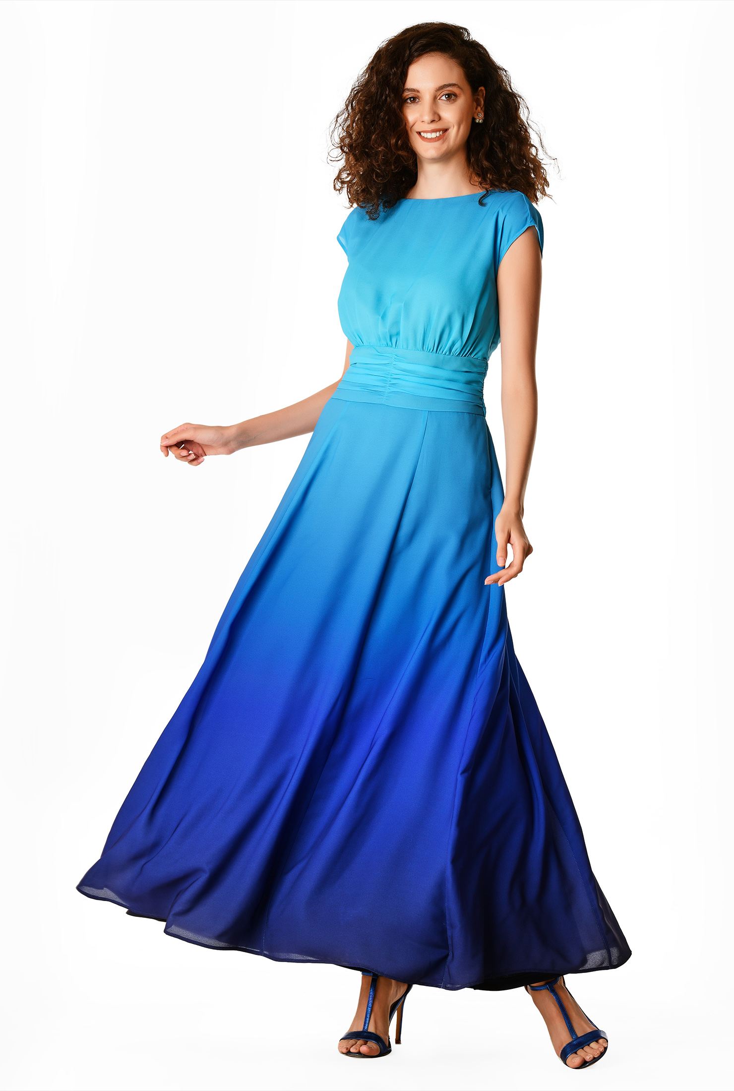 Shop Ombre print crepe pleated empire maxi dress eShakti