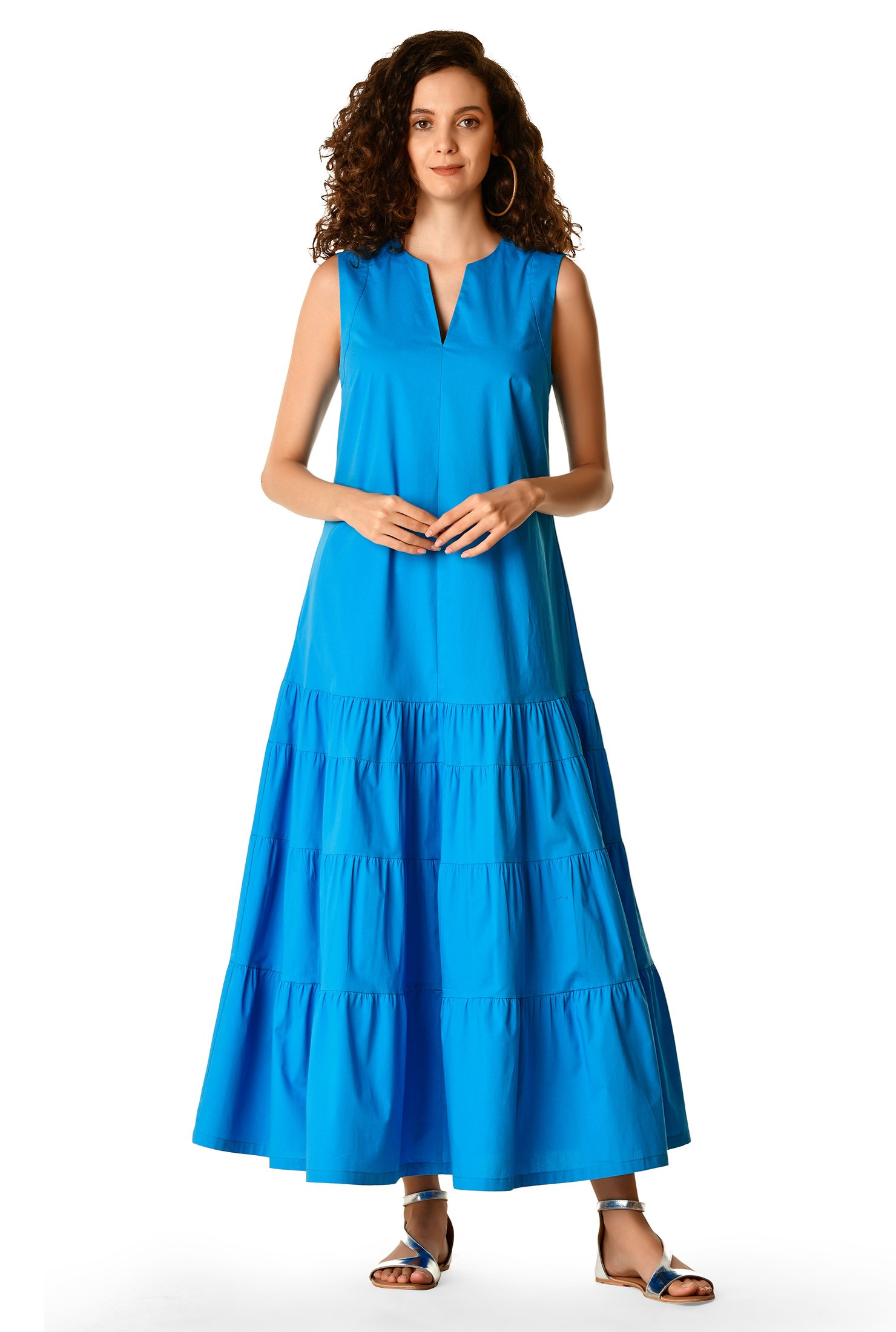 Shop Ruched tier cotton poplin maxi dress | eShakti