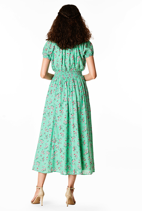 Shop Floral print modal smocked elastic dress | eShakti