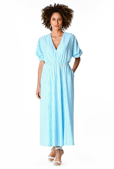 Shop Stripe cotton knit ruched maxi dress | eShakti
