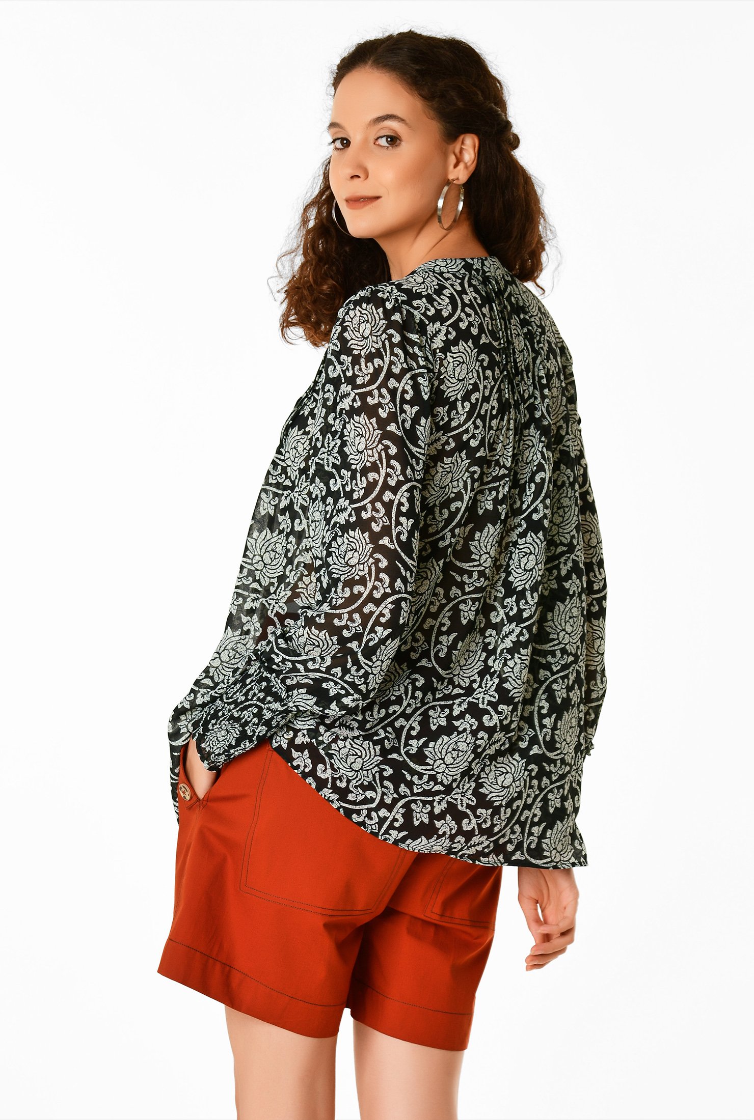 Shop Pintuck pleat floral vine print georgette tunic | eShakti