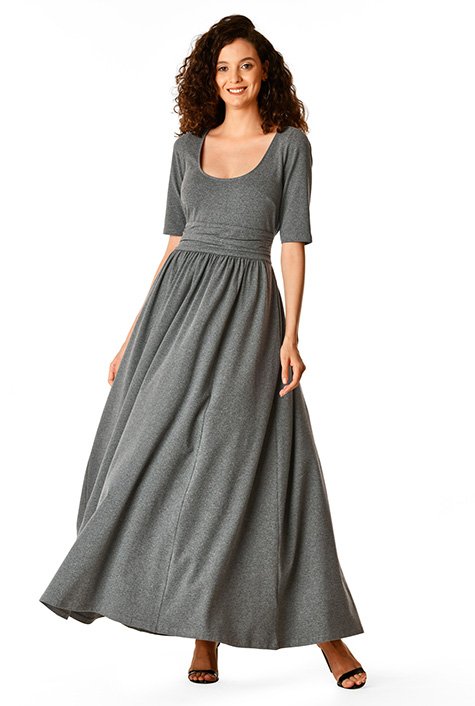 Shop Smocked elastic waist cotton knit maxi dress