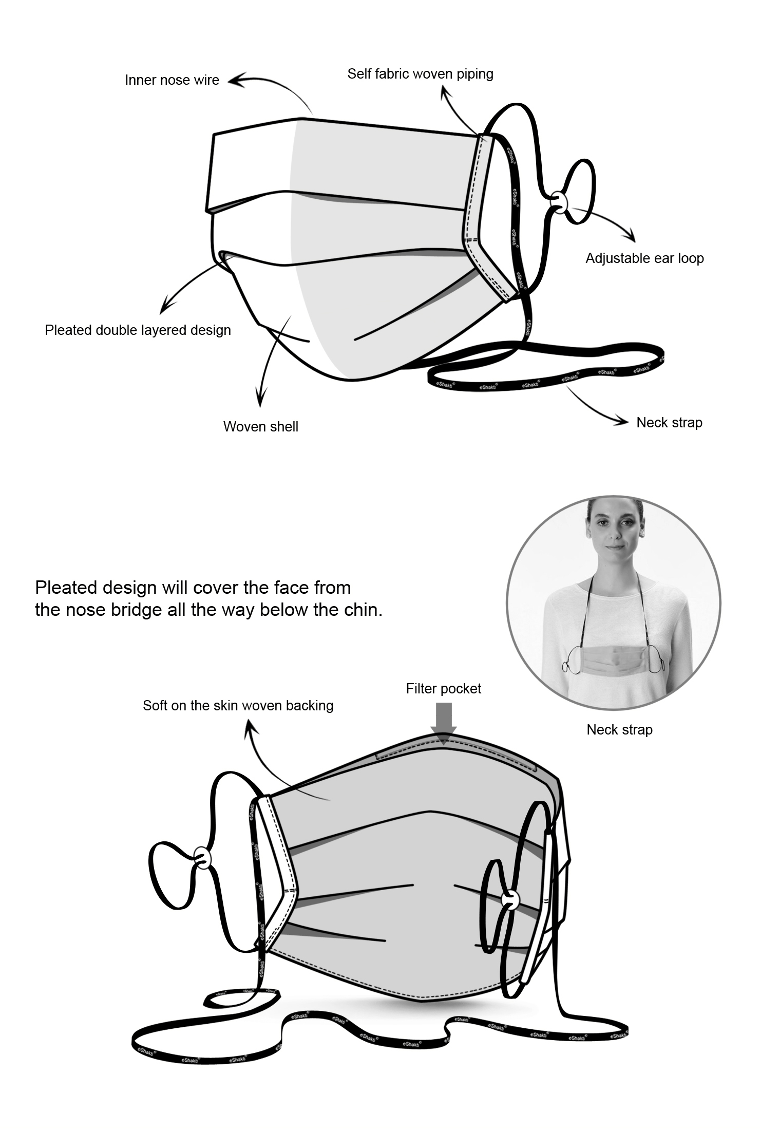 Shop Ombre print satin pleated face mask eShakti