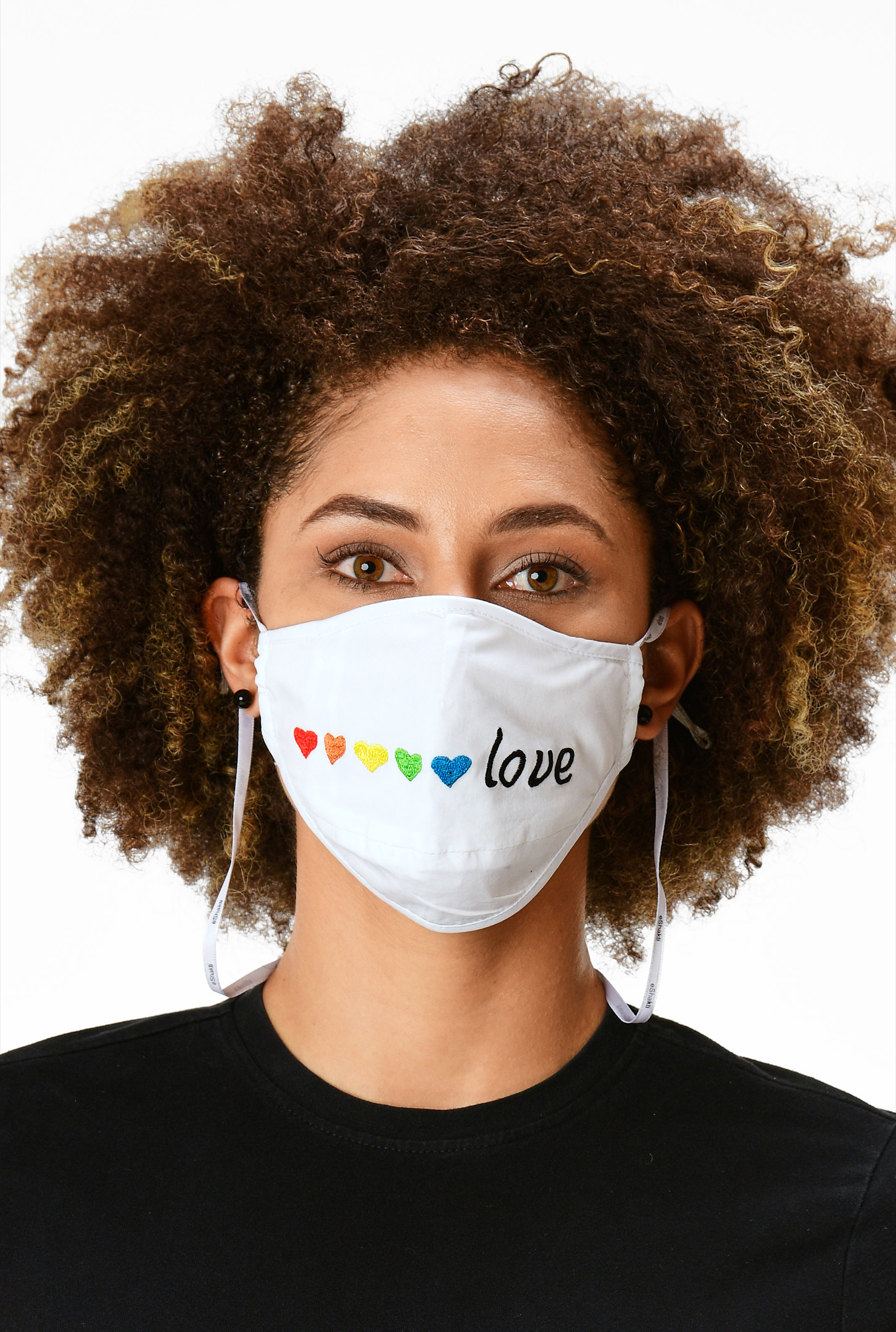 Shop Heart embroidery cotton poplin shaped face mask eShakti