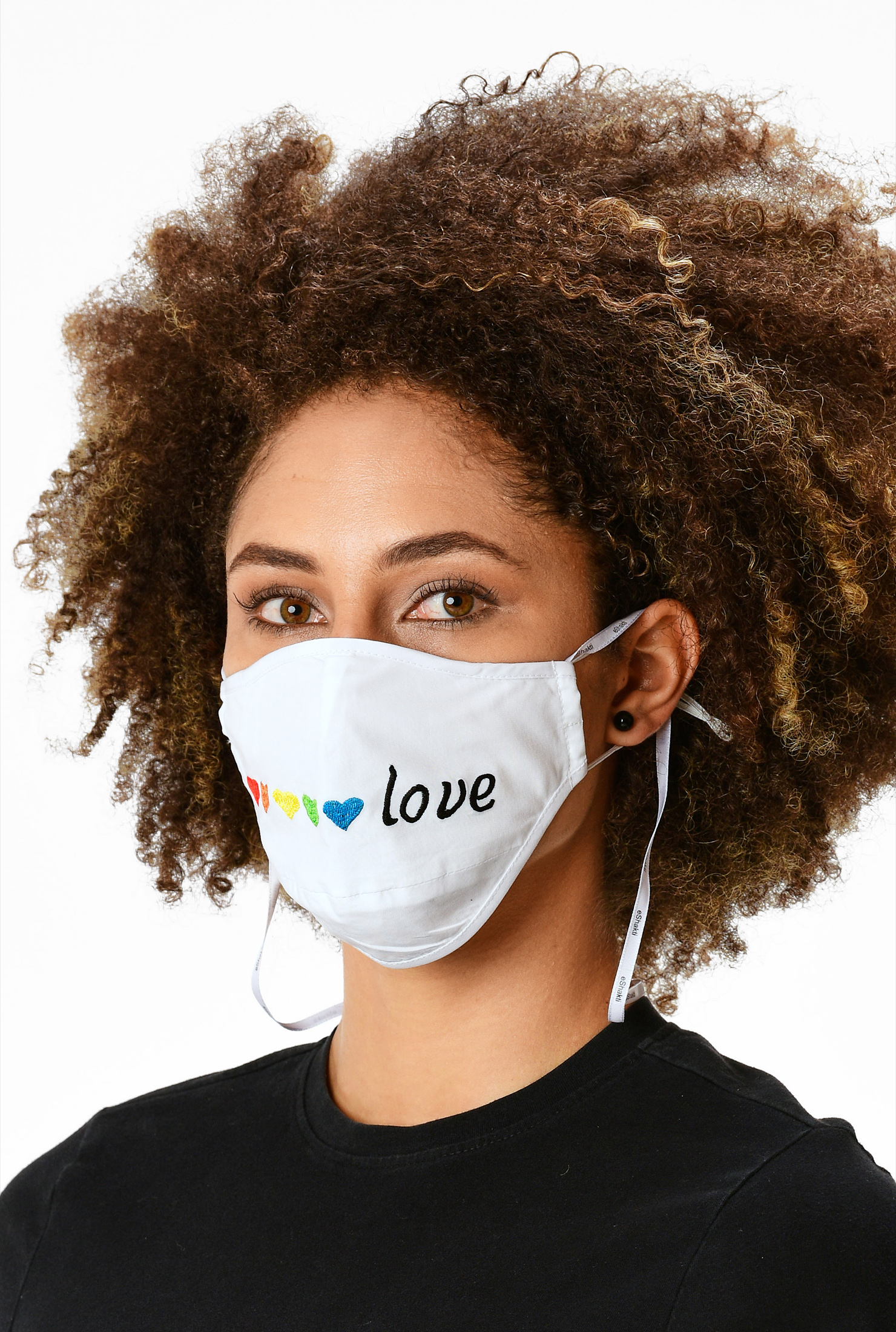 Shop Heart embroidery cotton poplin shaped face mask eShakti