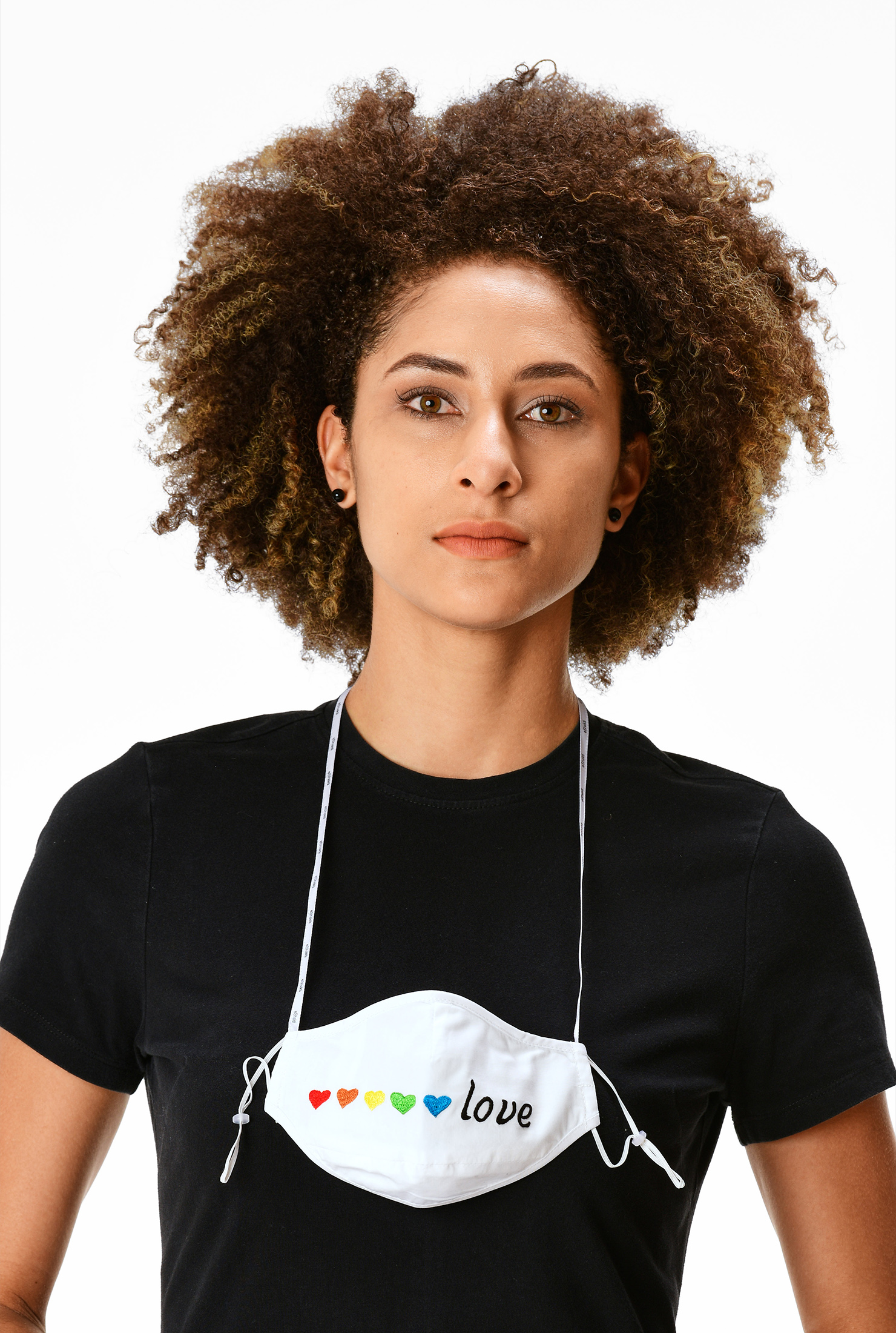 Shop Heart embroidery cotton poplin shaped face mask eShakti