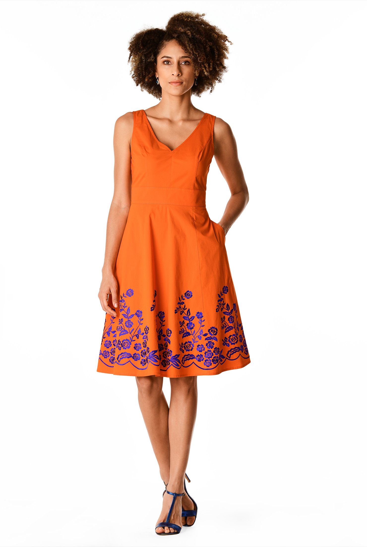 Shop Floral vine embroidery cotton poplin dress | eShakti