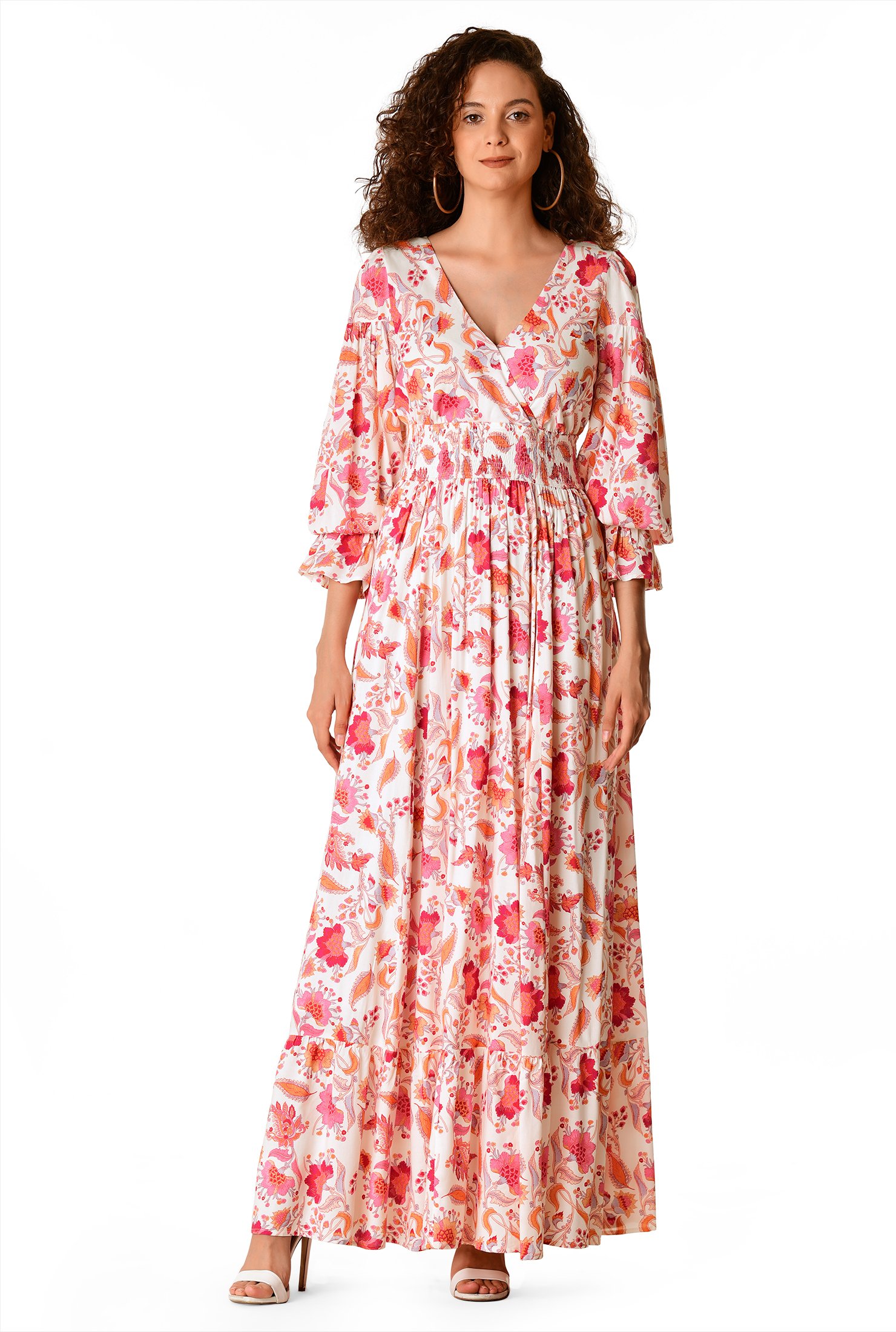 Shop Floral vine print smocked waist maxi dress | eShakti