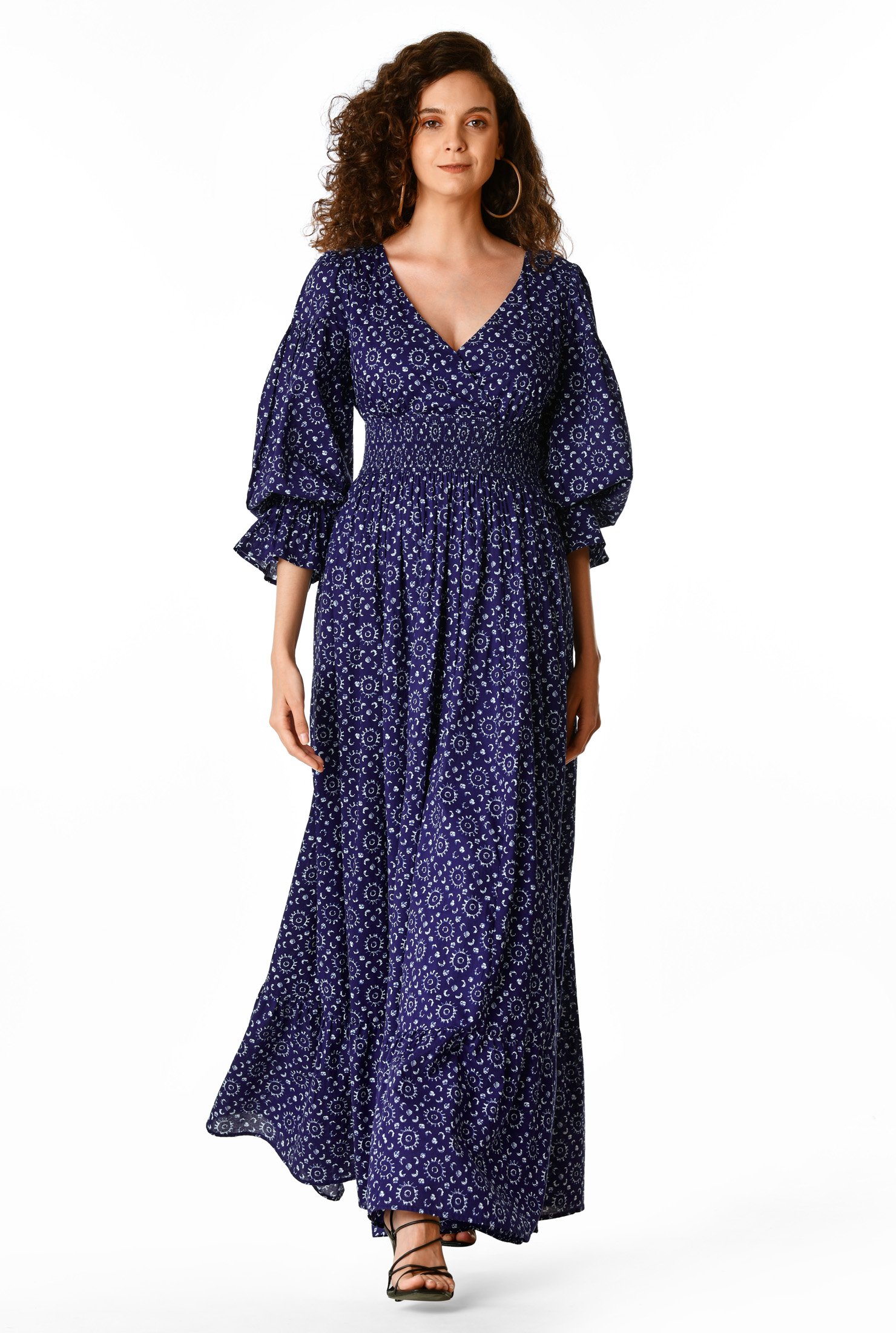 Shop Graphic Print Cotton Smocked Waist Maxi Dress Eshakti 3866