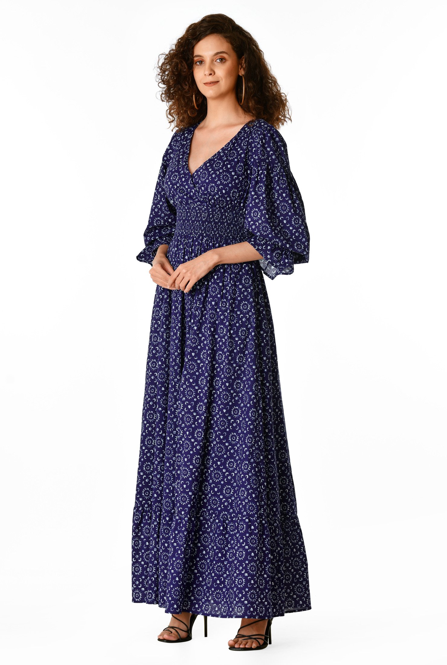 Shop Graphic Print Cotton Smocked Waist Maxi Dress Eshakti 3480