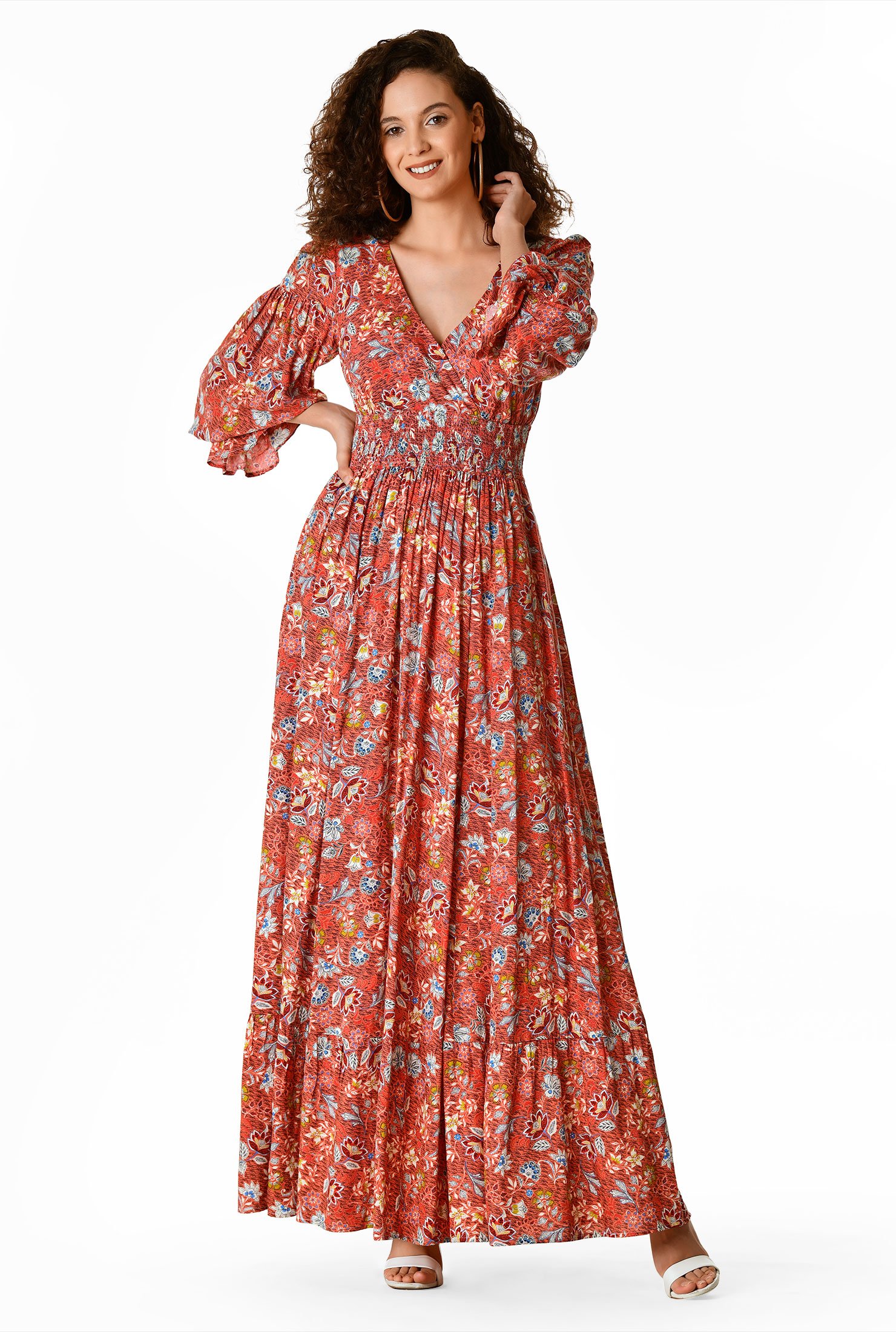 Shop Floral print smocked waist maxi dress | eShakti