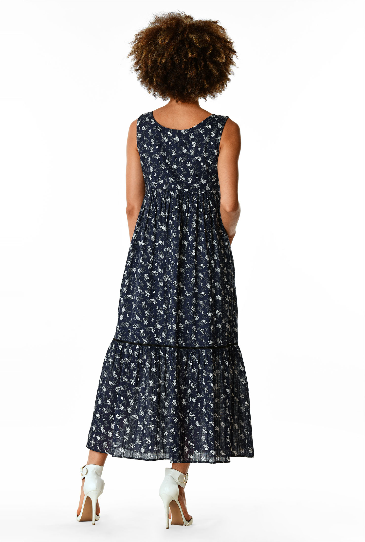 Shop Floral print cotton ruffle flounce maxi dress eShakti