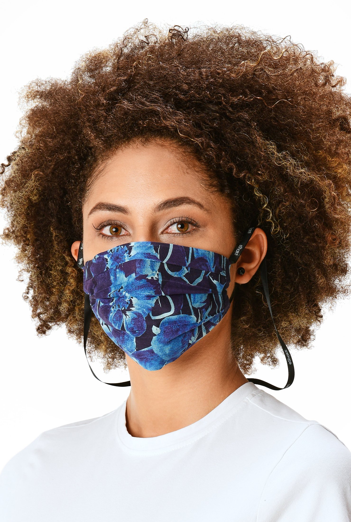 Shop Floral print cotton voile pleated face mask | eShakti