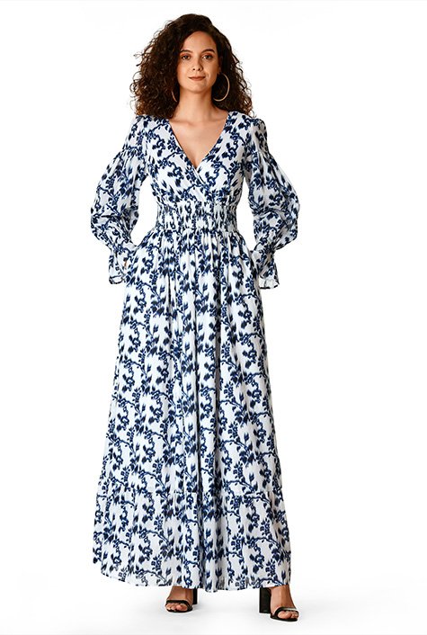 Shop Floral print cotton smocked waist maxi dress | eShakti