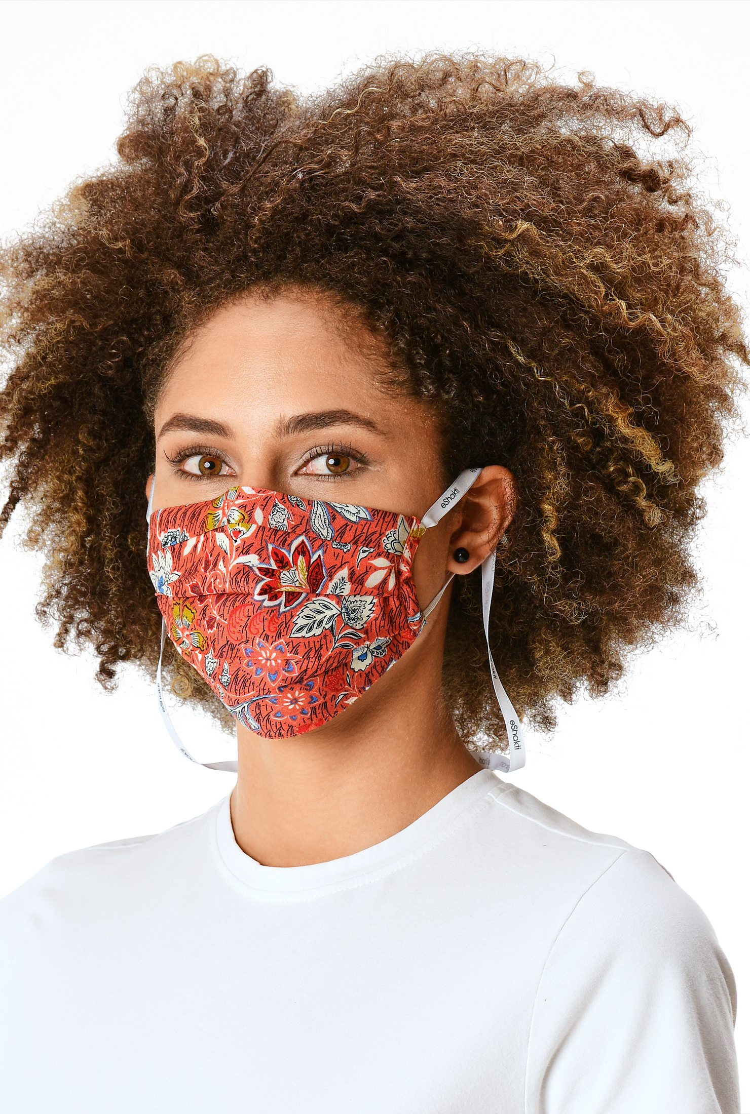Shop Floral print rayon pleated face mask eShakti